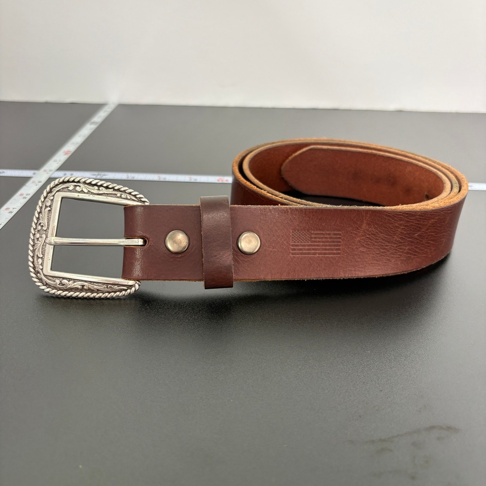 Brothers/Sons Mens Leather Belt 44 Brown with Ariat 2007 Limited Edition Buckle